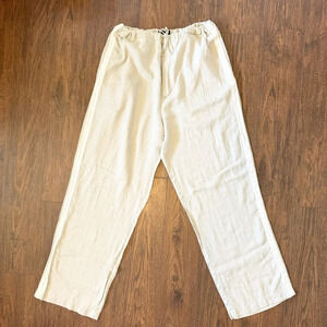 Lord & Taylor Linen Beige Wide Leg Stretch White Stripe Drawstring Pants Women L